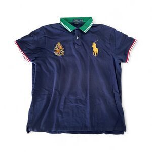 Ralph Lauren XXL Men’s Custom Slim Fit Polo Navy Big Pony Gold 1924 Crest